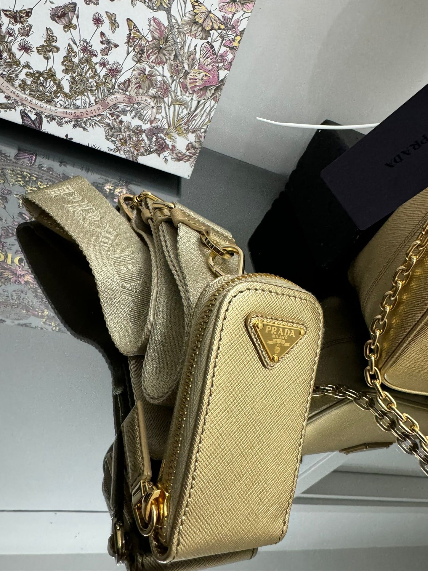 Gold leather triangle bag