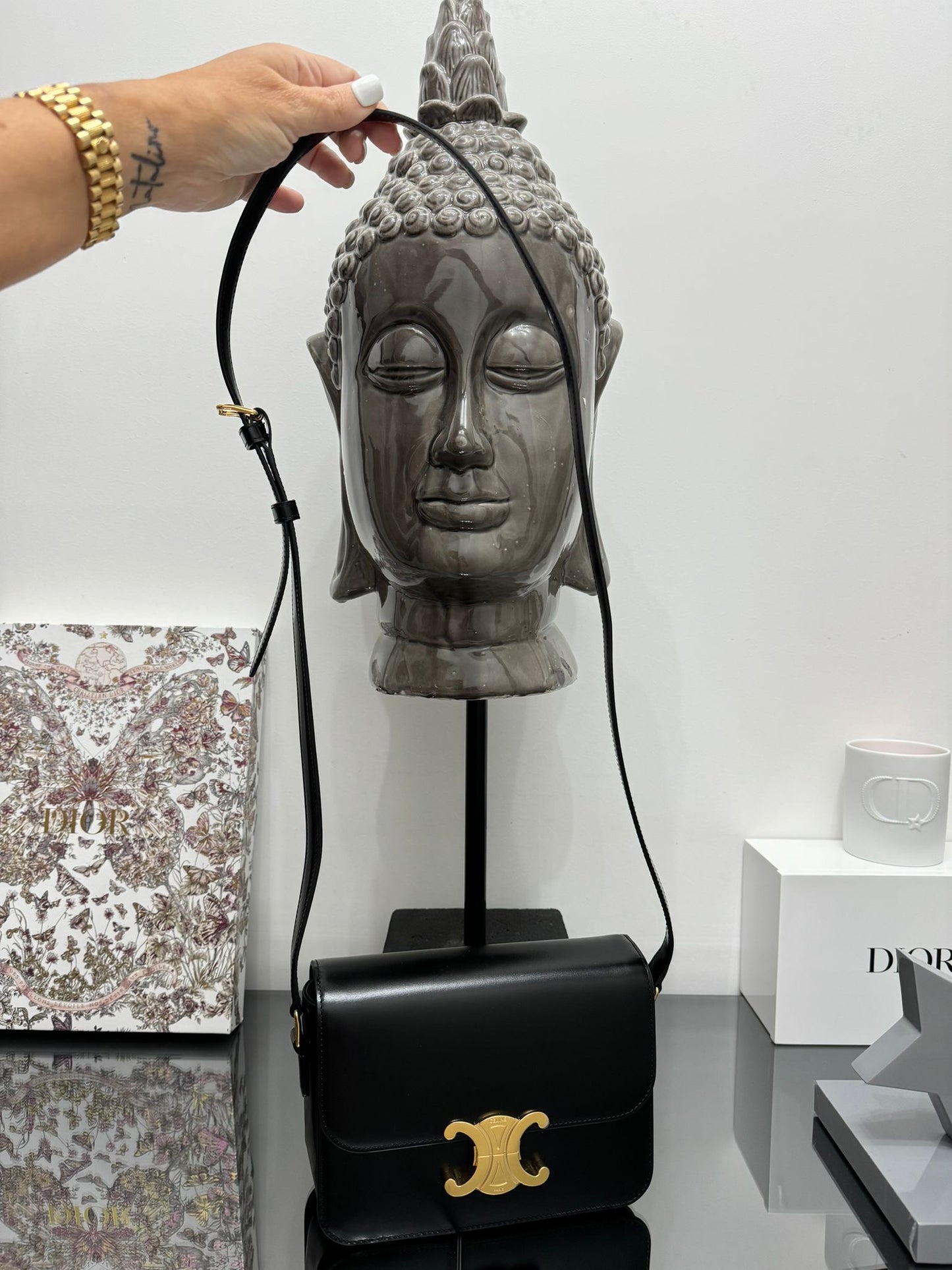 TEEN TRIOMPHE BAG IN BLACK POLISHED CALFSKIN