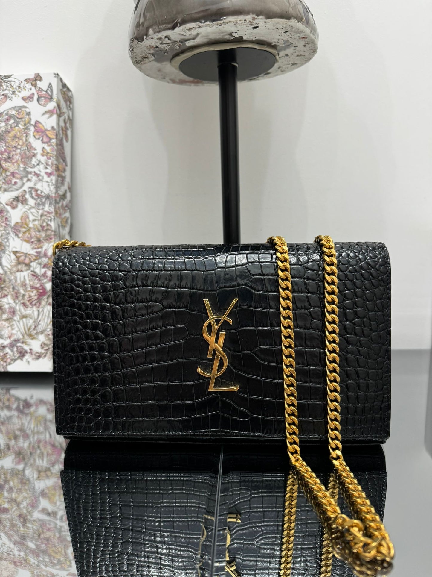 KATE SHOULDER BAG BLACK SHINY LEATHER COCONUT PRINT