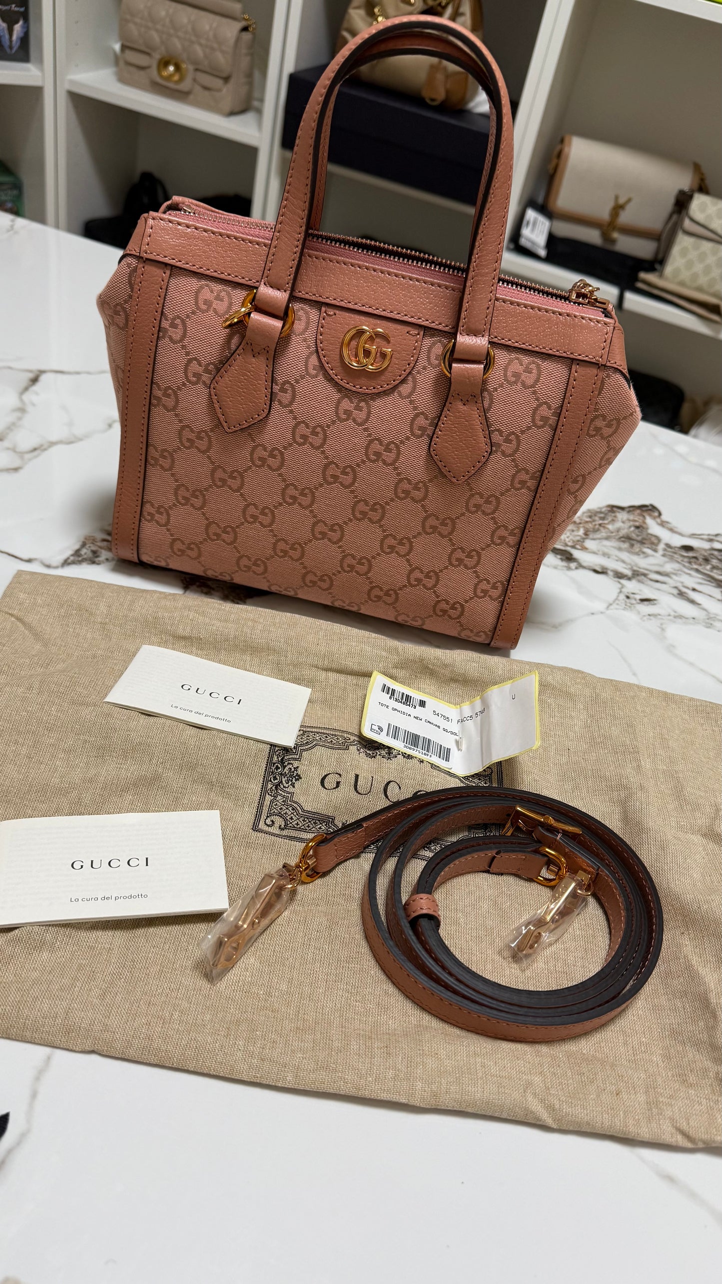 Gucci borsa ophidia top handle in tela rosa
