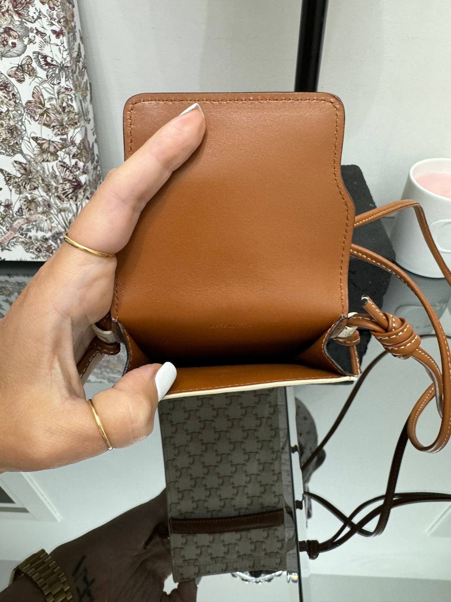 PHONE POUCH WITH FLAP IN TRIOMPHE CANVAS AND LAMBSKIN
