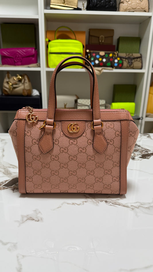 Gucci borsa ophidia top handle in tela rosa