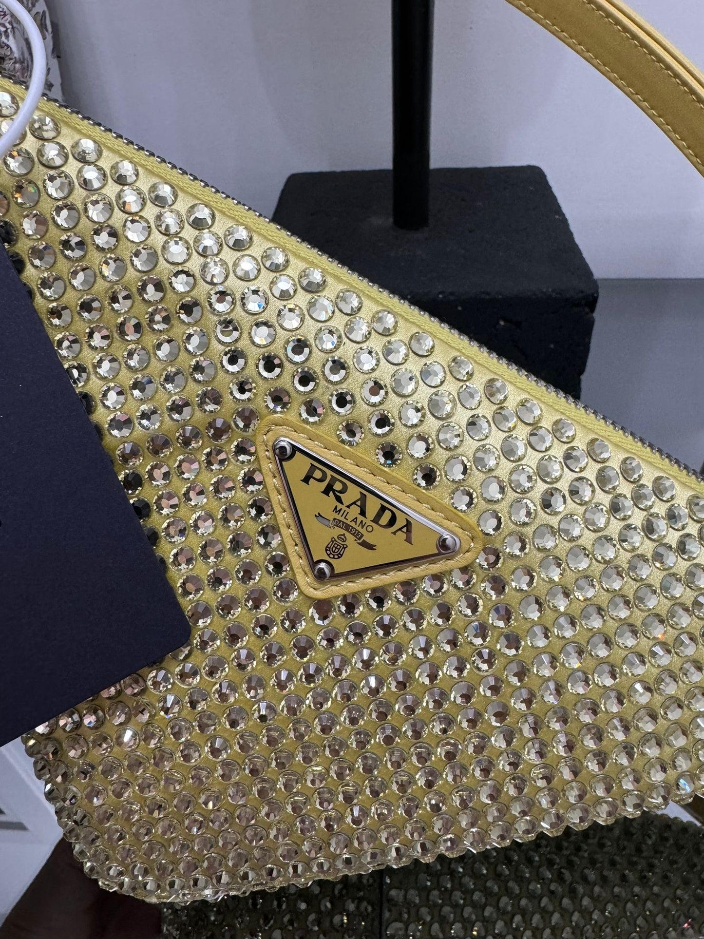 Triangle bag with crystals in hananas color (light yellow)
