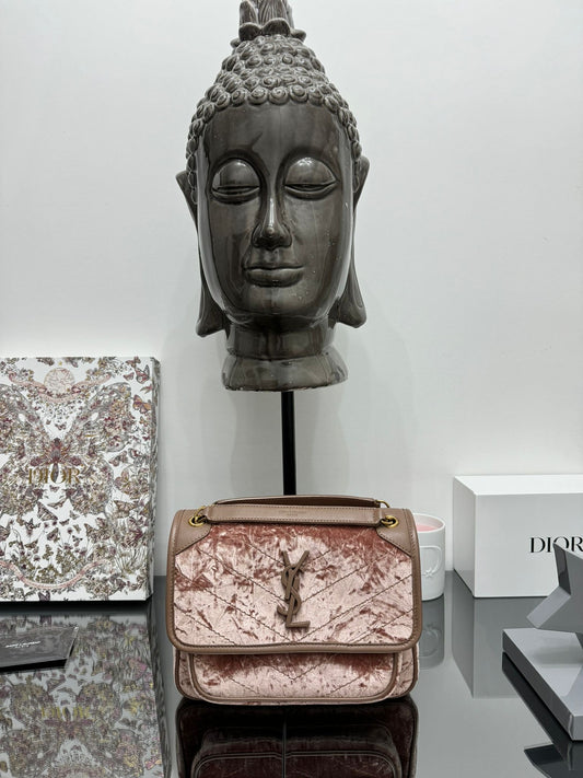 Niky borsa a tracolla velvet rosa antico misura media