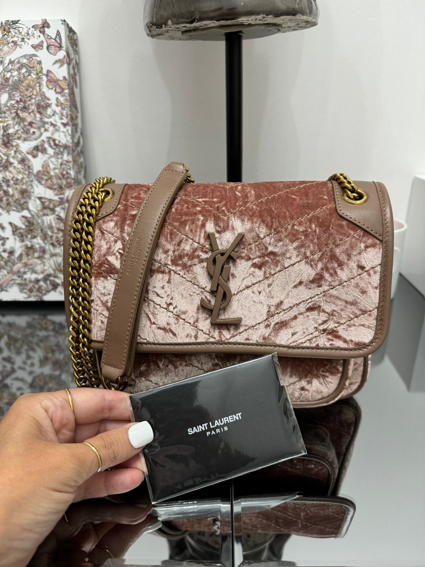 Niky borsa a tracolla velvet rosa antico misura media