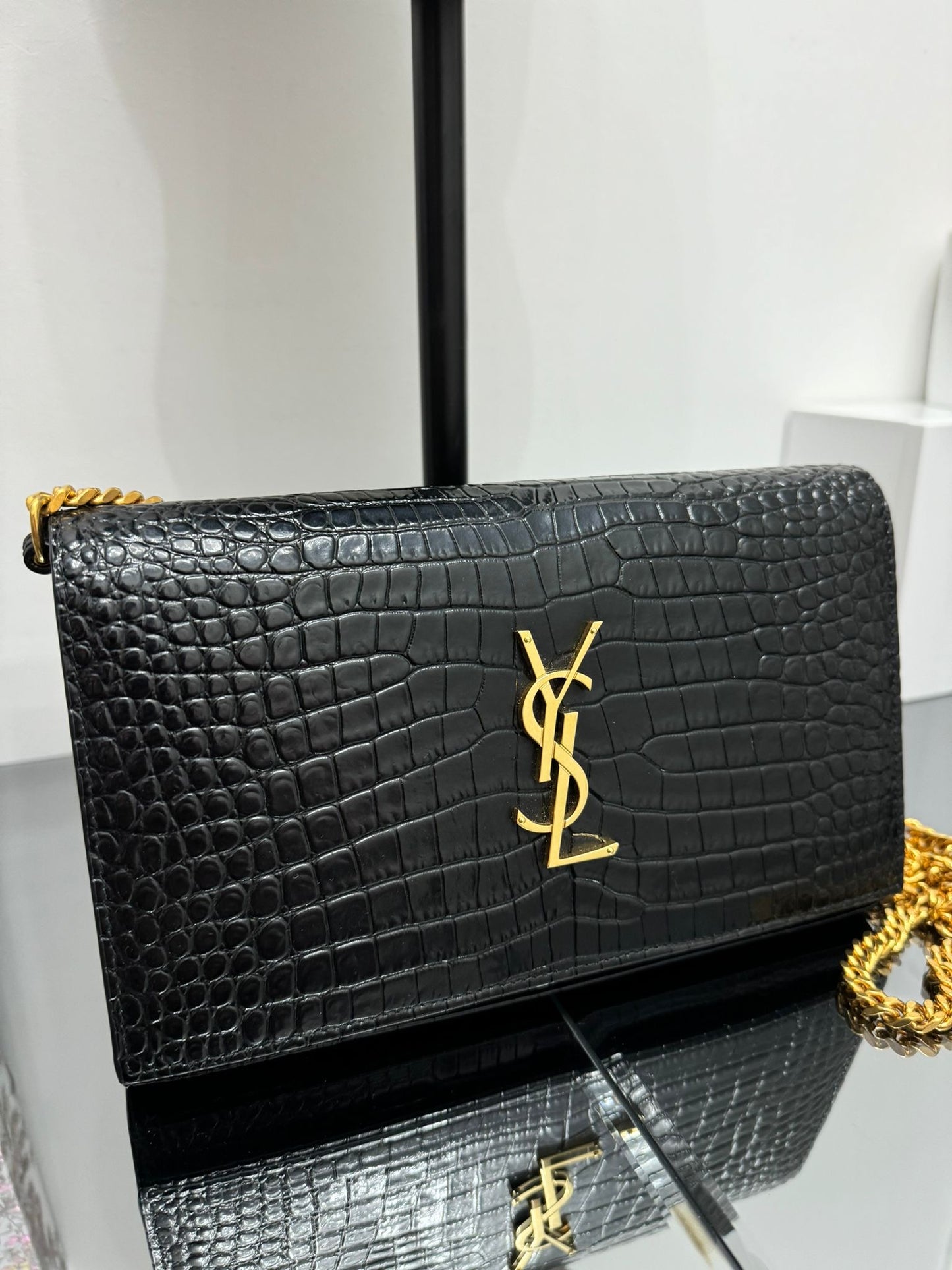 KATE SHOULDER BAG BLACK SHINY LEATHER COCONUT PRINT