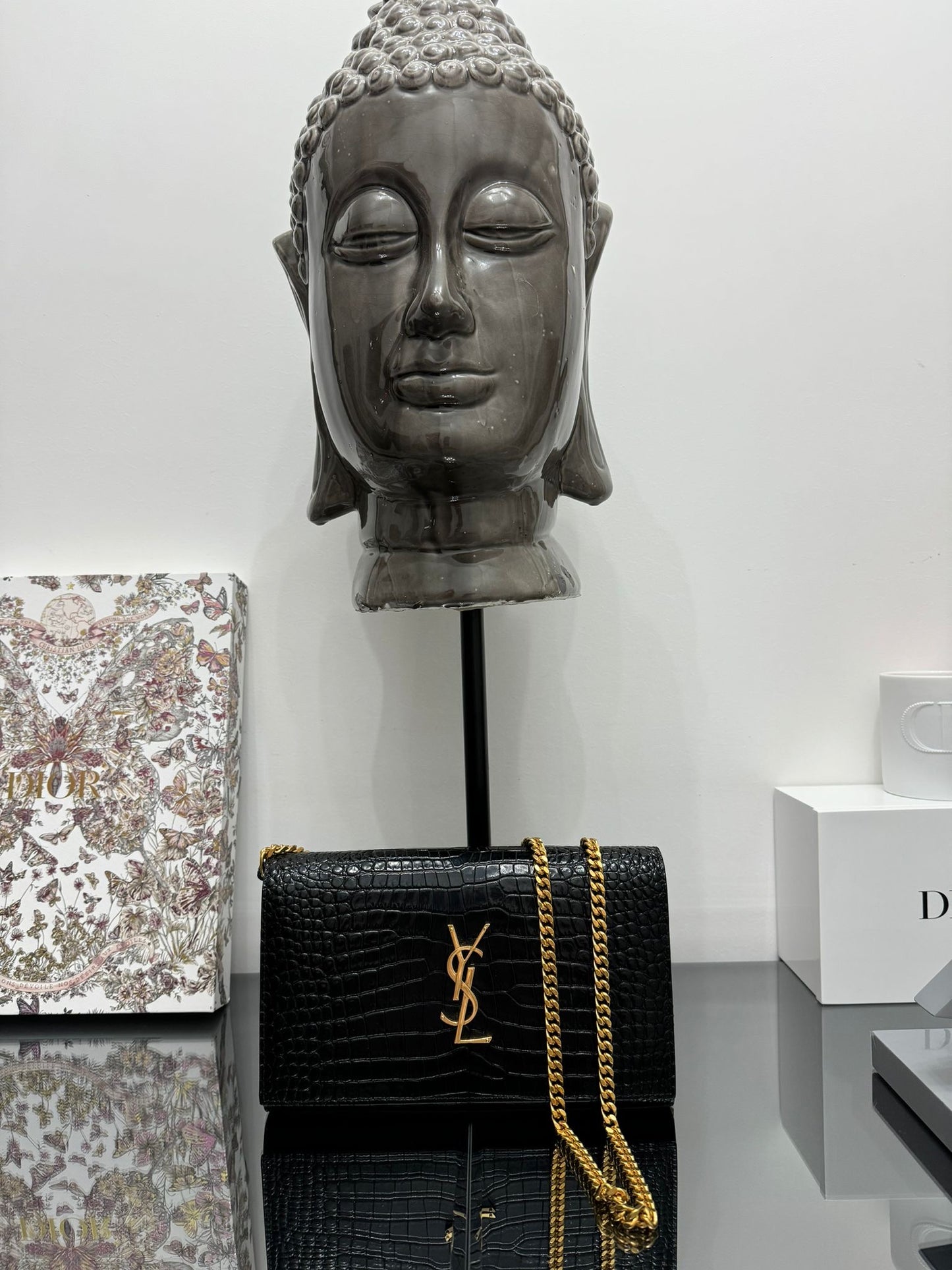 KATE SHOULDER BAG BLACK SHINY LEATHER COCONUT PRINT