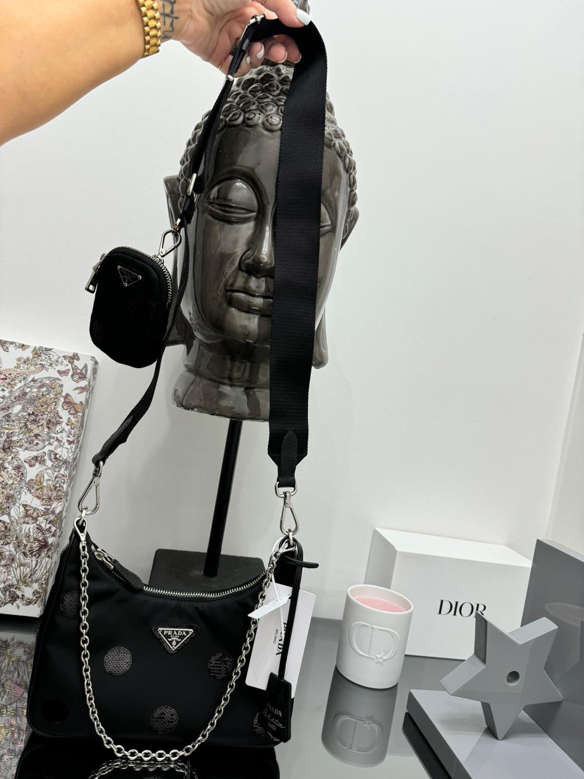 Borsa a spalla Re-Edition 2005 nylon e paillettes