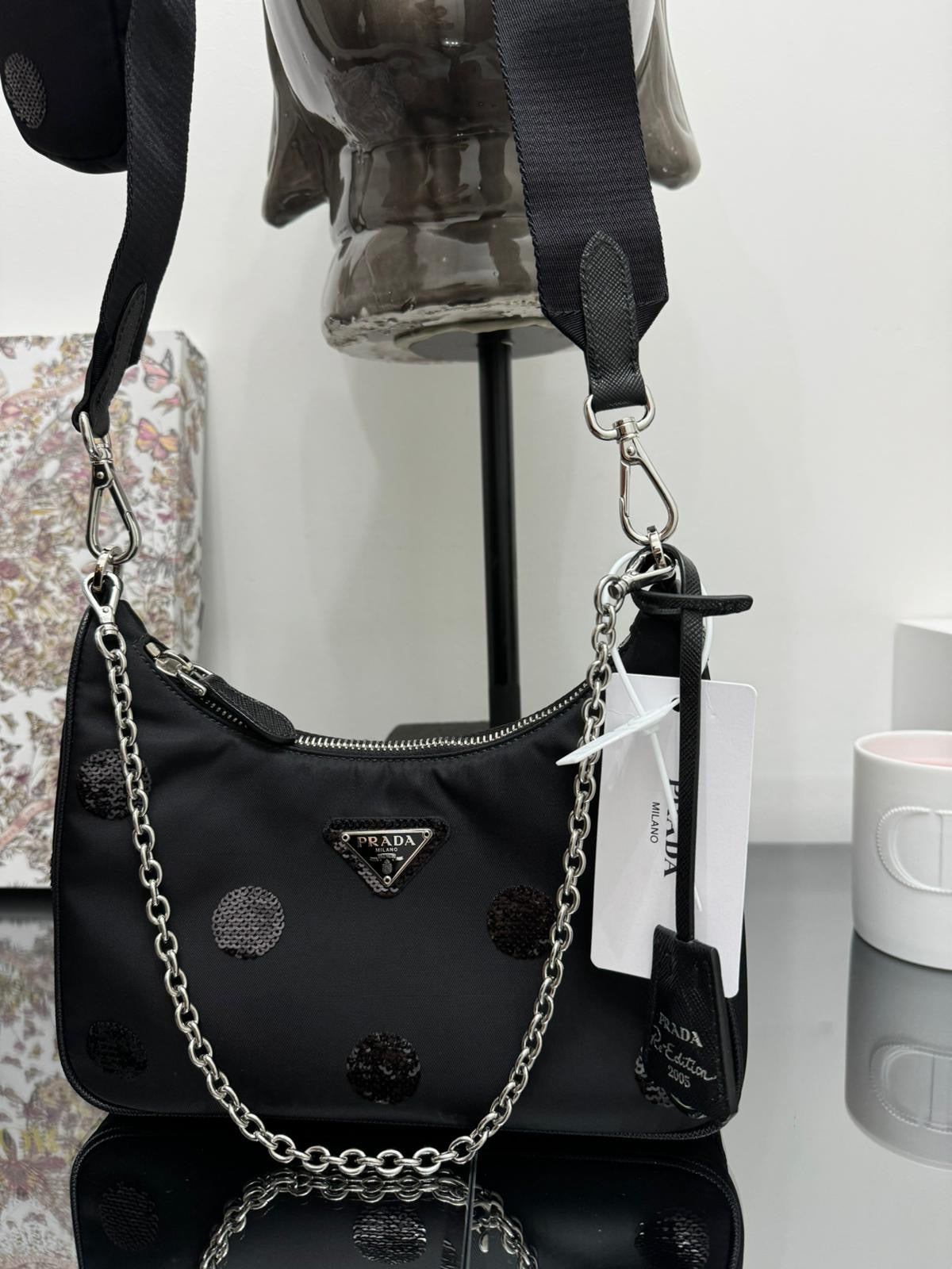 Borsa a spalla Re-Edition 2005 nylon e paillettes