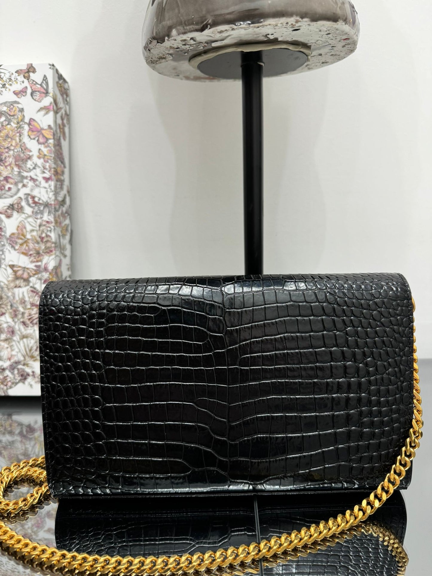 KATE SHOULDER BAG BLACK SHINY LEATHER COCONUT PRINT