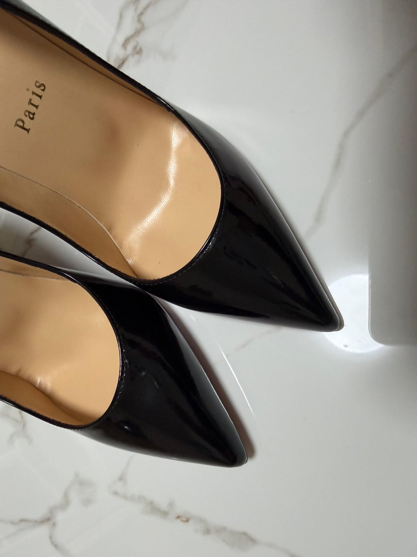 Christian Louboutin hot chick scarpe donna con tacco in patent nero tacco 100