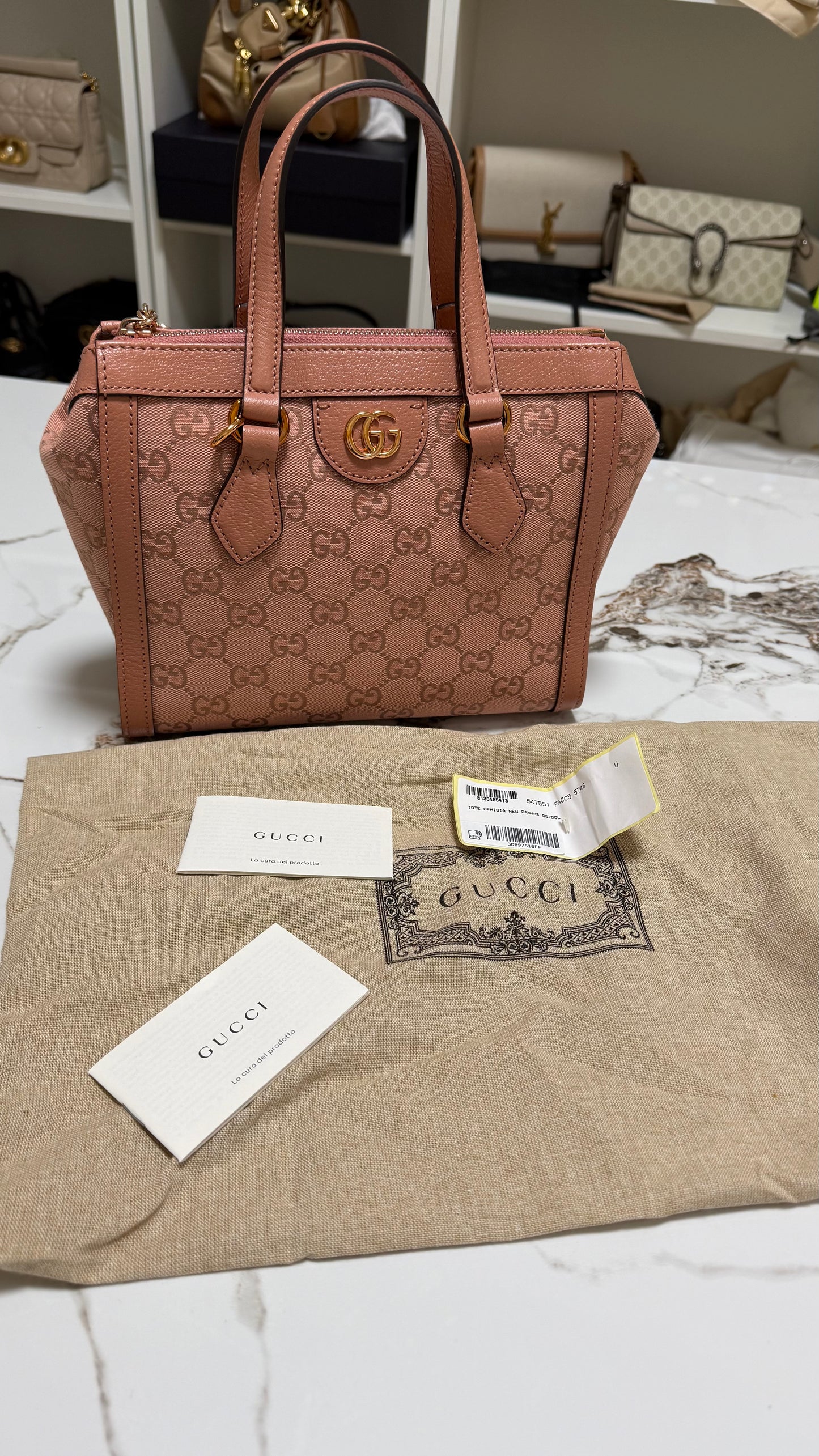 Gucci borsa ophidia top handle in tela rosa