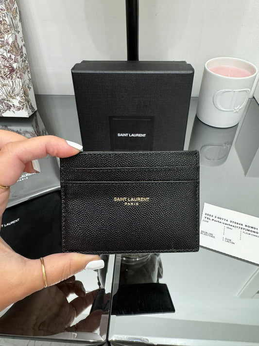 Porta carte di credito in pelle nero con logo oro