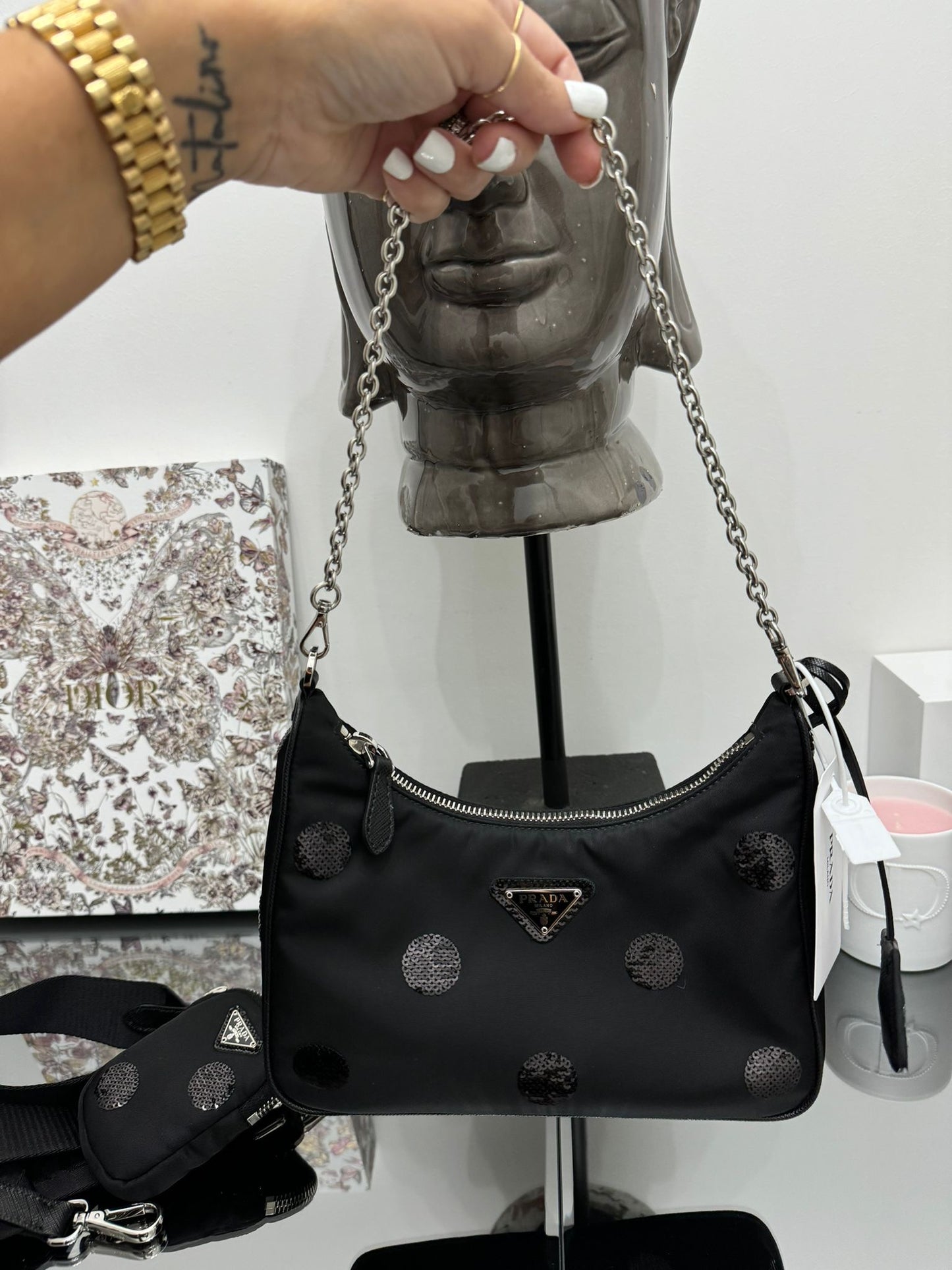 Borsa a spalla Re-Edition 2005 nylon e paillettes