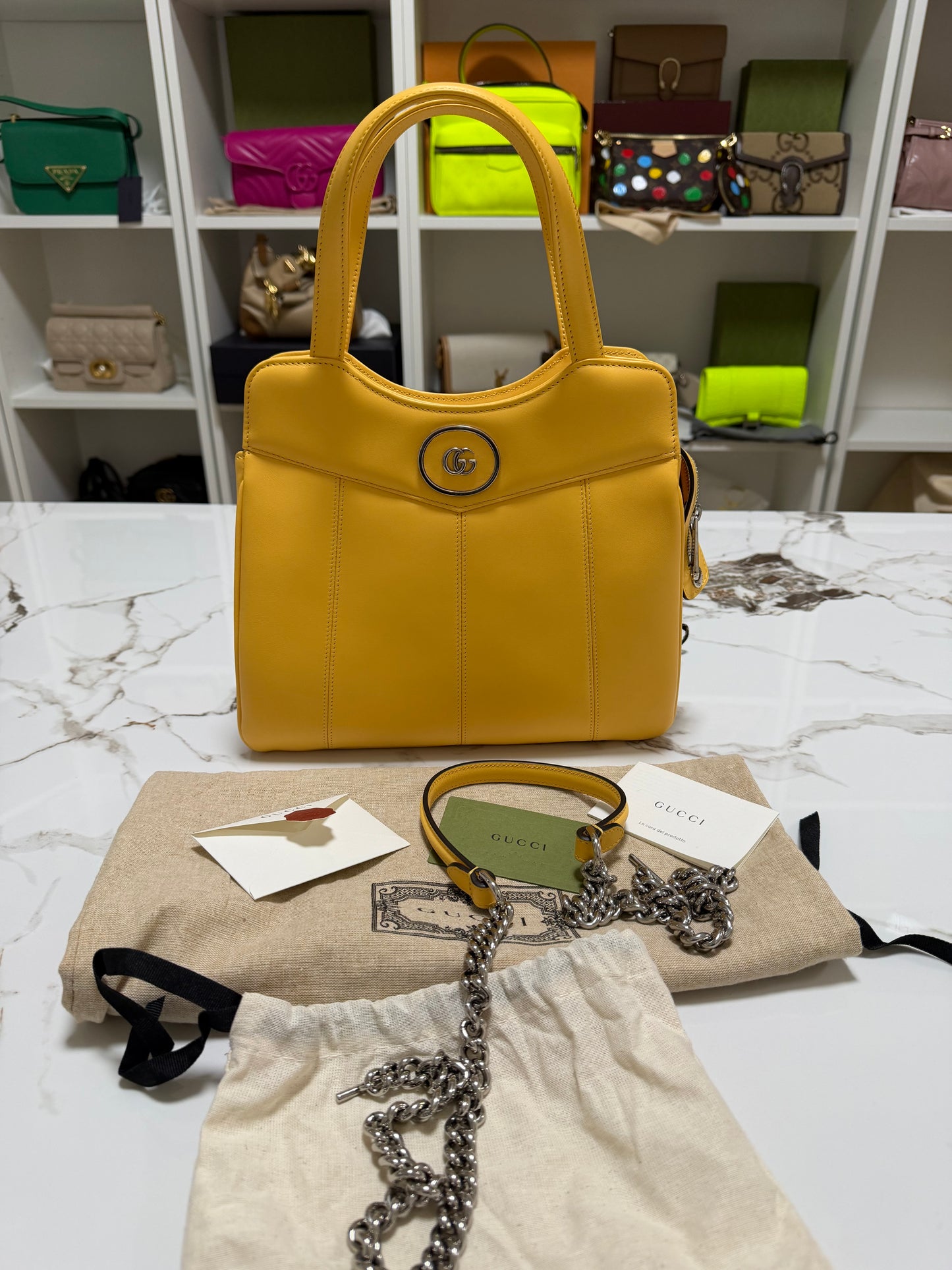 GUCCI borsa petite gg piccola a spalla in pelle giallo