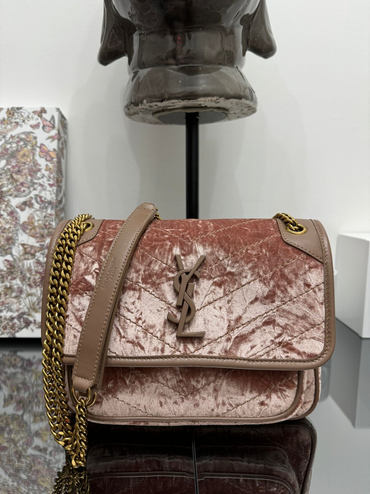 Niky borsa a tracolla velvet rosa antico misura media
