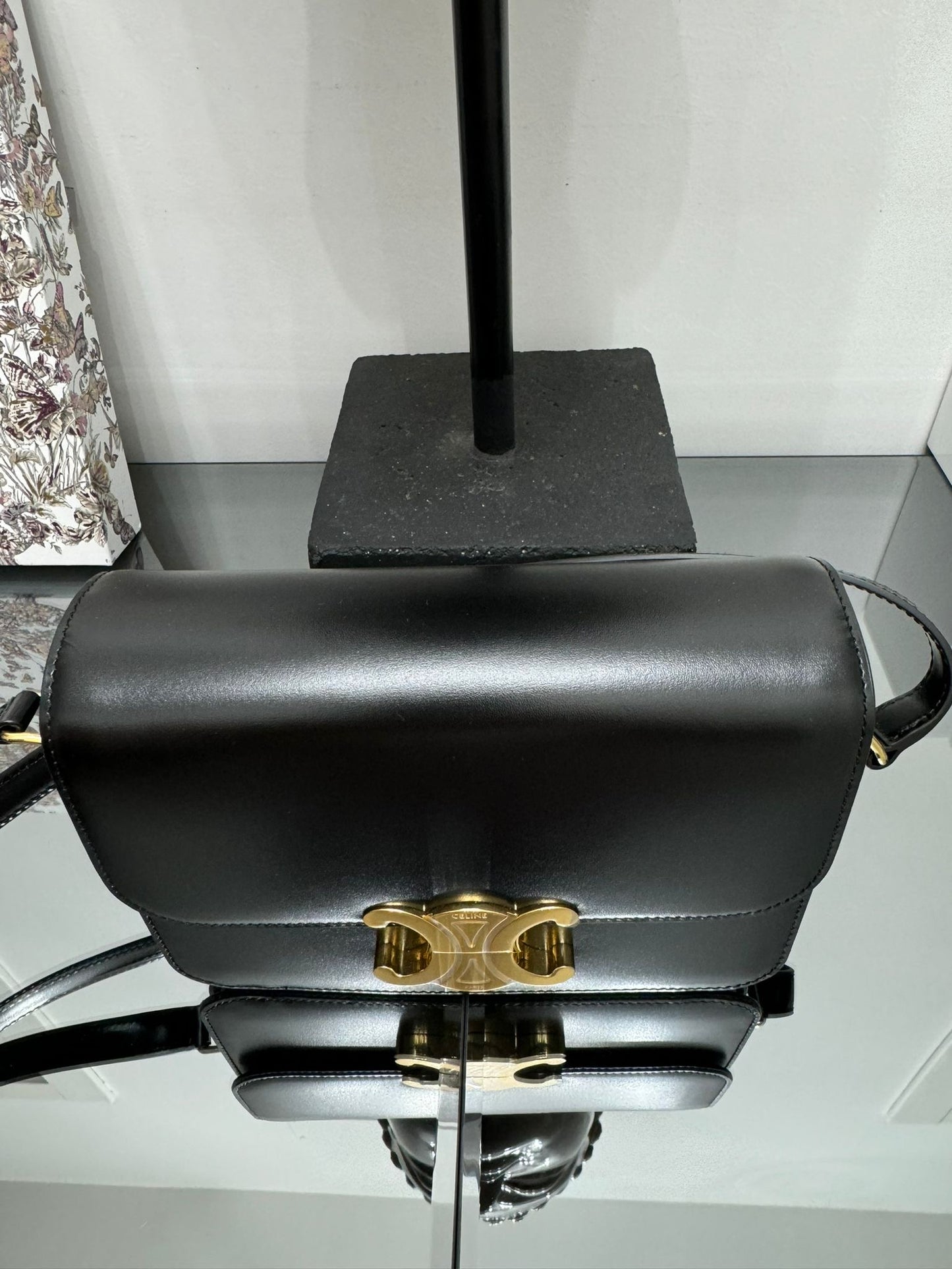 TEEN TRIOMPHE BAG IN BLACK POLISHED CALFSKIN