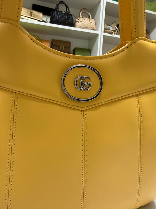 GUCCI borsa petite gg piccola a spalla in pelle giallo