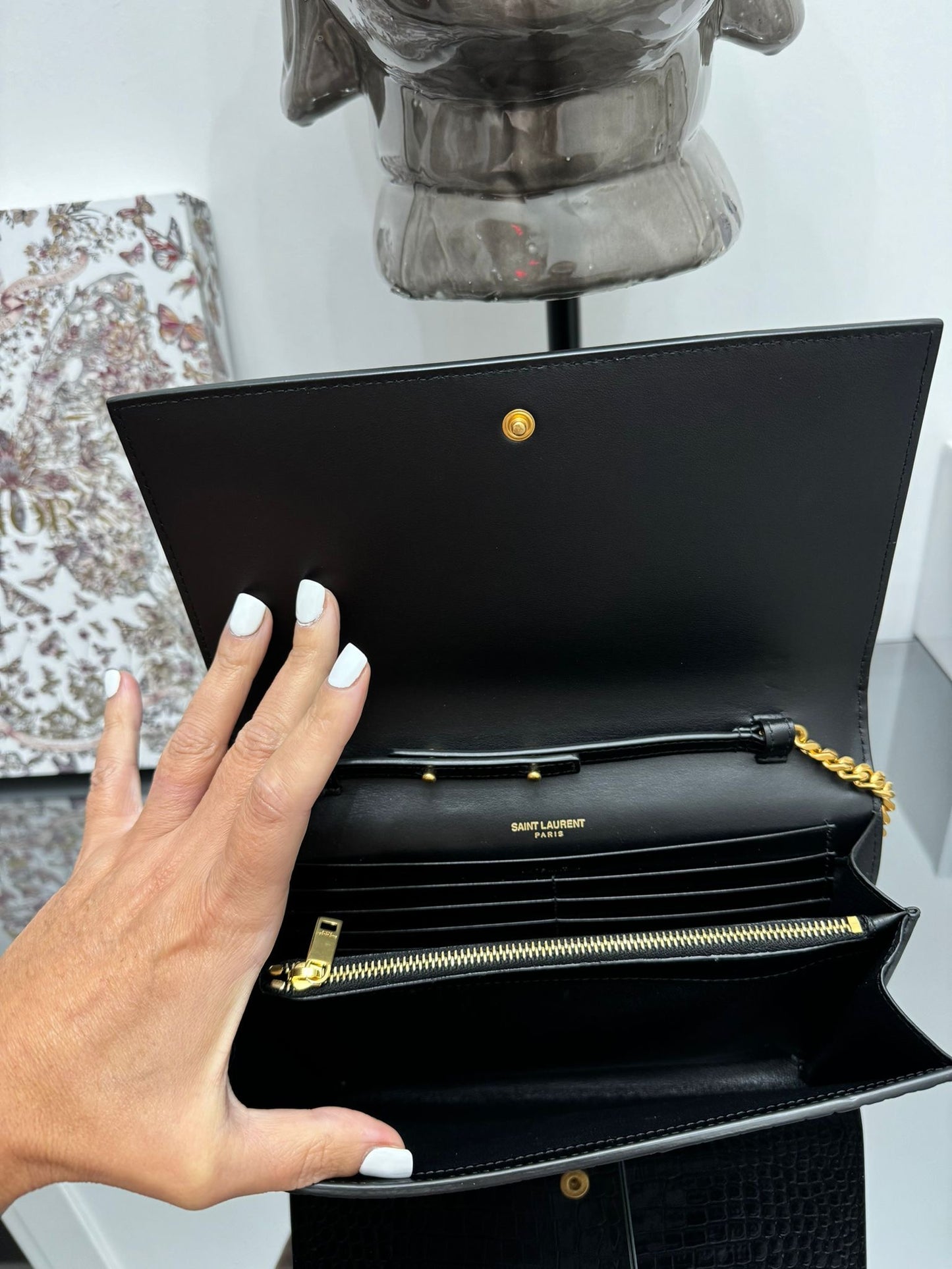 KATE SHOULDER BAG BLACK SHINY LEATHER COCONUT PRINT