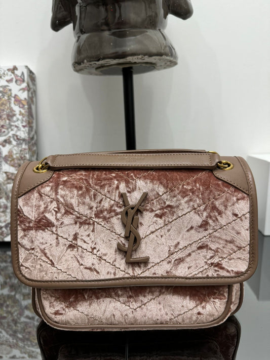 Niky borsa a tracolla velvet rosa antico misura media