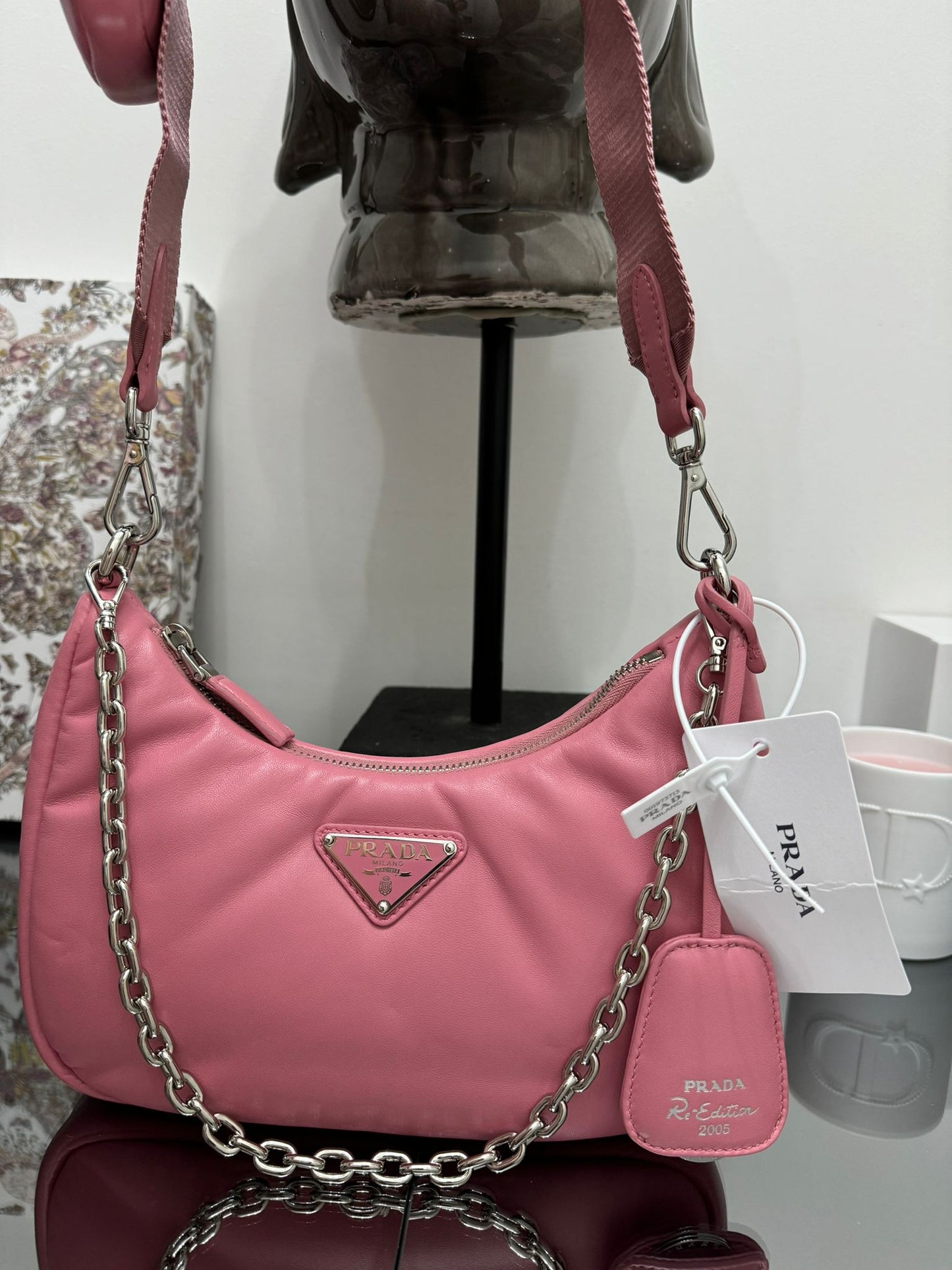 Borsa a spalla imbottita Re-Edition rosa