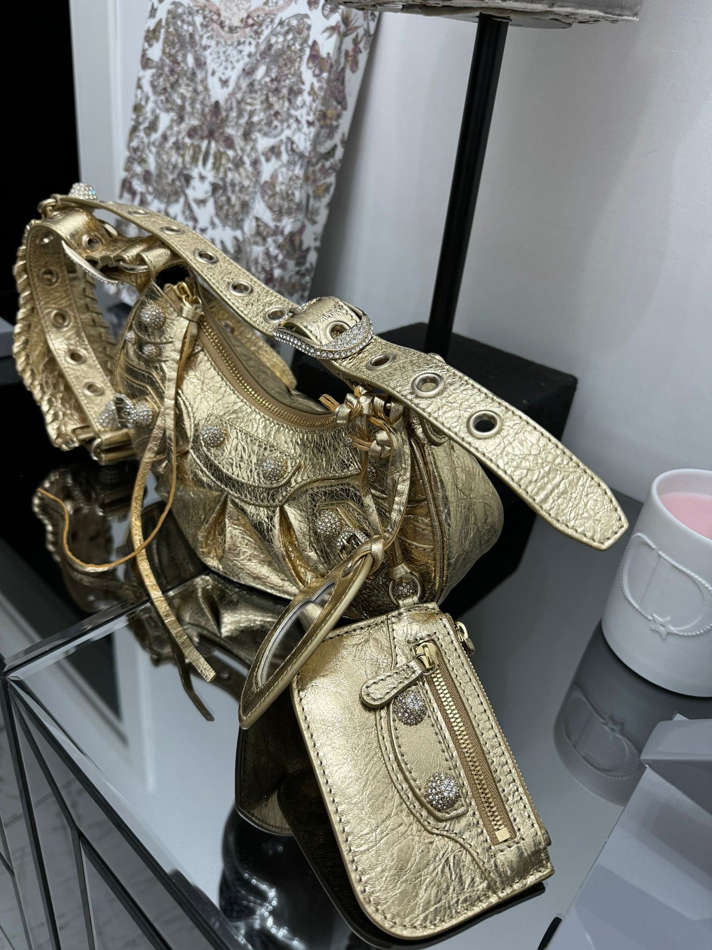 Le Cagole XS shoulder bag in gold nappa