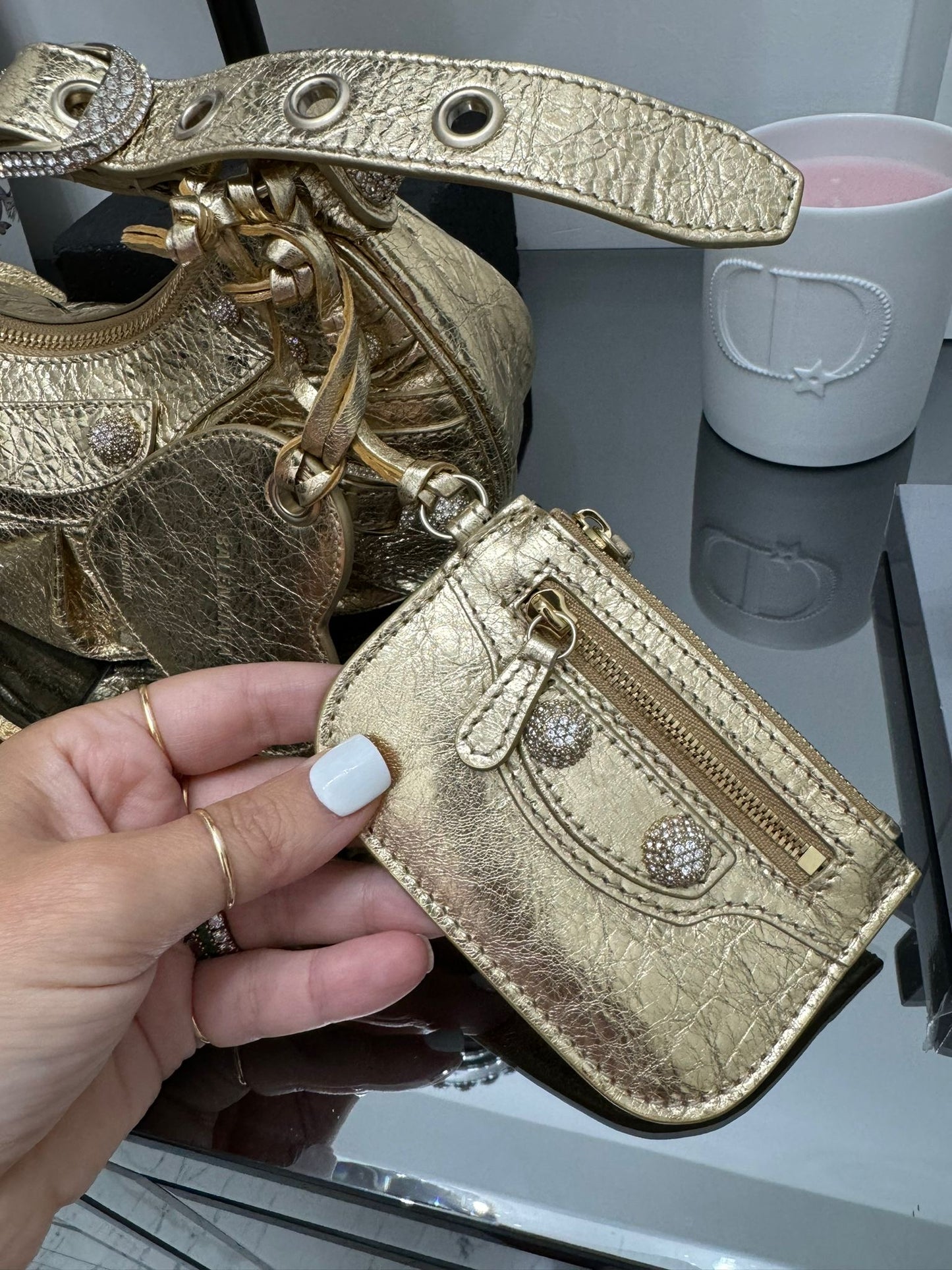 Le Cagole XS shoulder bag in gold nappa