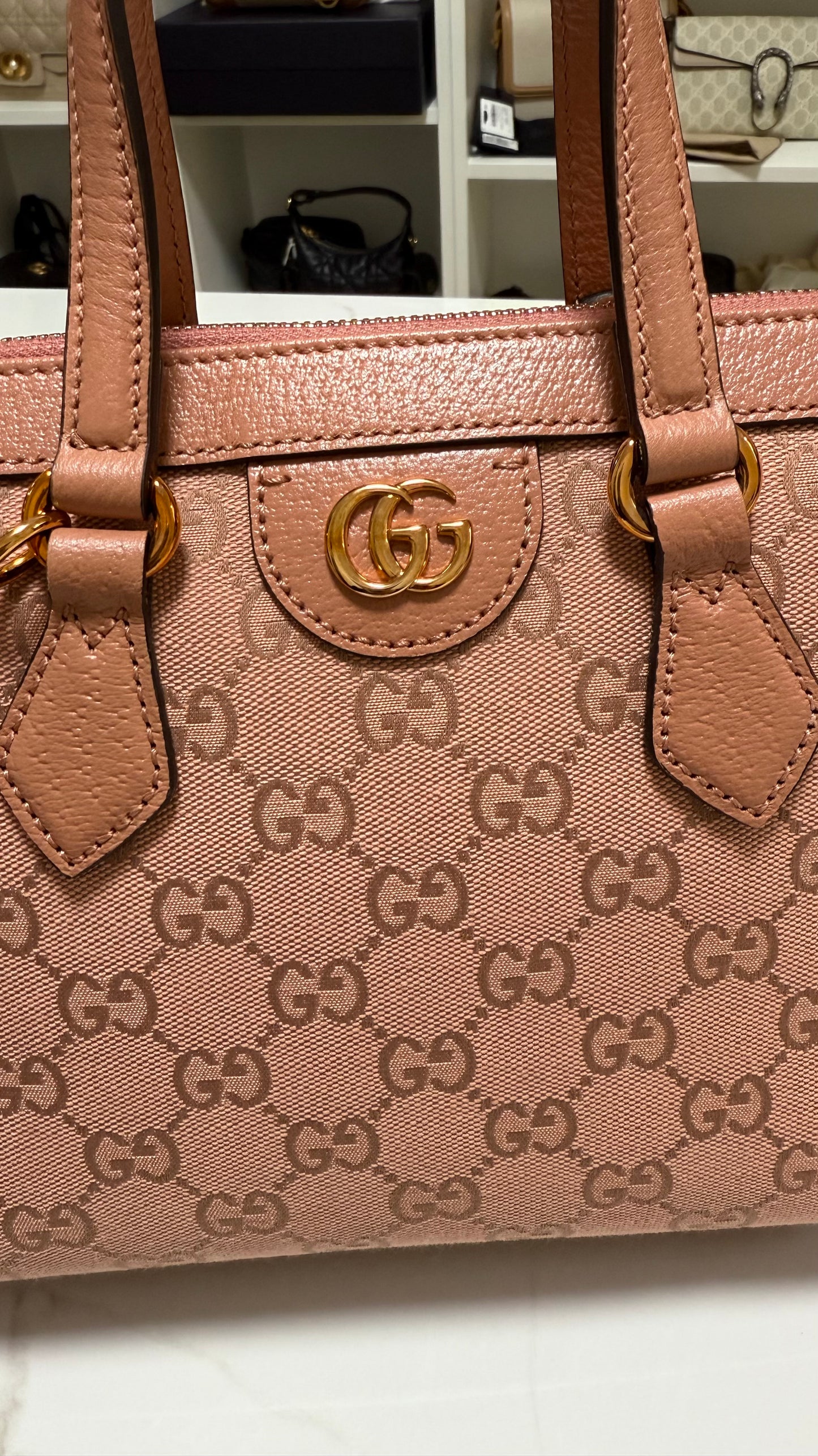 Gucci borsa ophidia top handle in tela rosa