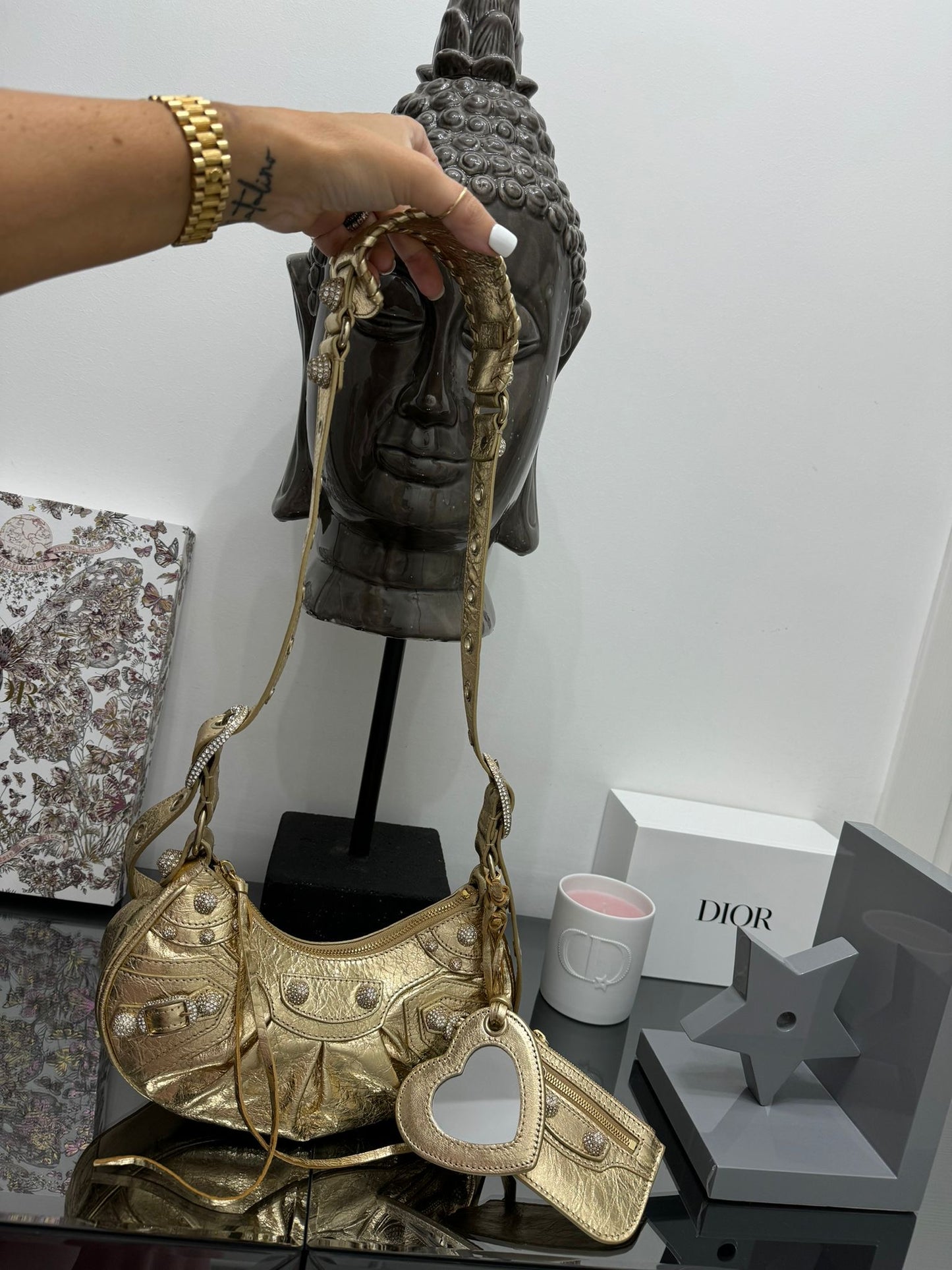 Le Cagole XS shoulder bag in gold nappa