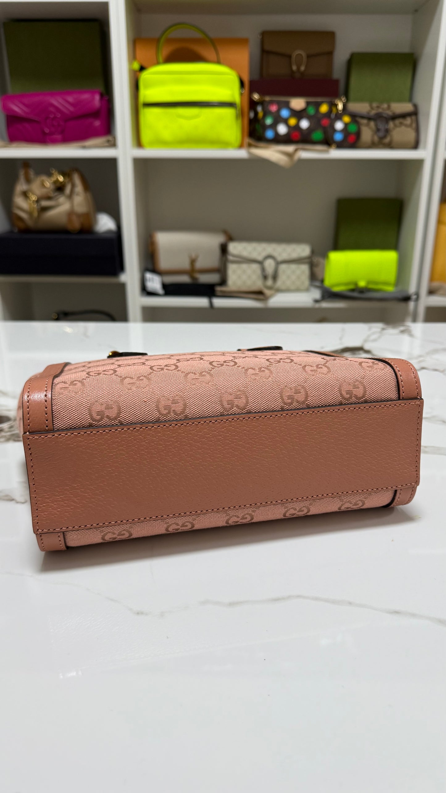 Gucci borsa ophidia top handle in tela rosa