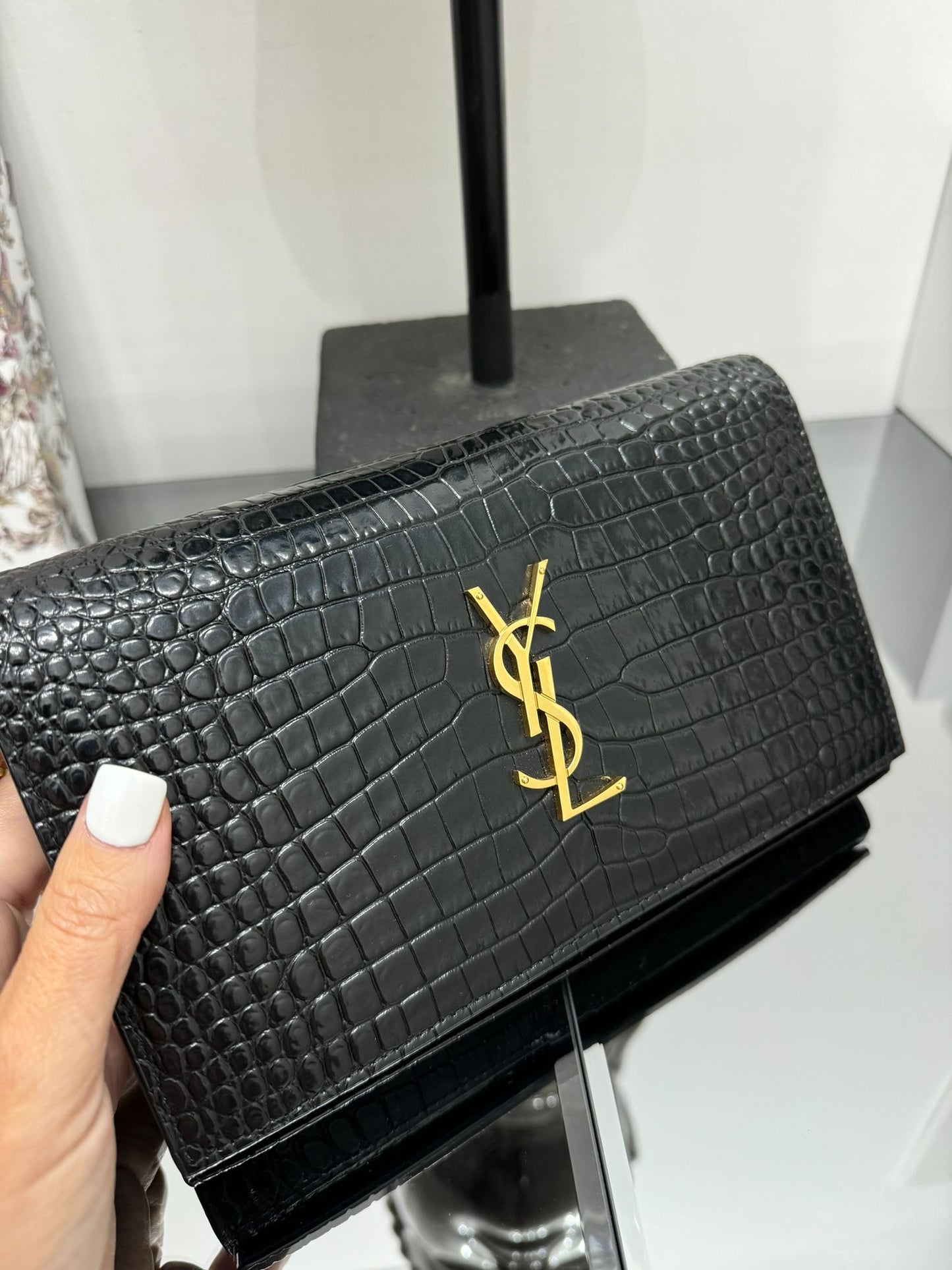 KATE BORSA A SPALLA NERO PELLE LUCIDA STAMPA IN COCCO