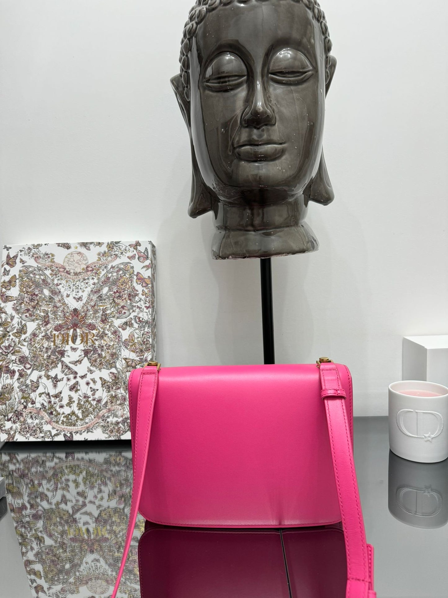 Carré leather shoulder bag fuchsia