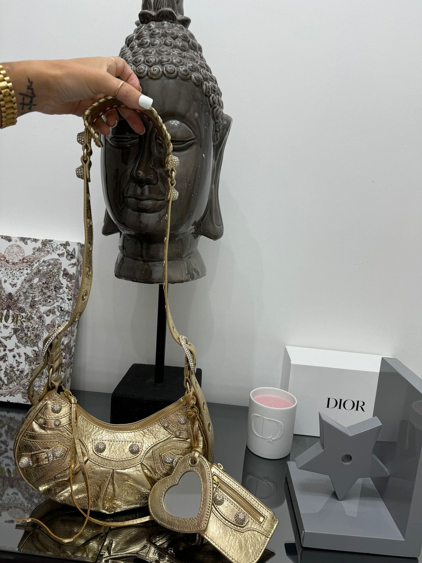 Le Cagole XS shoulder bag in gold nappa