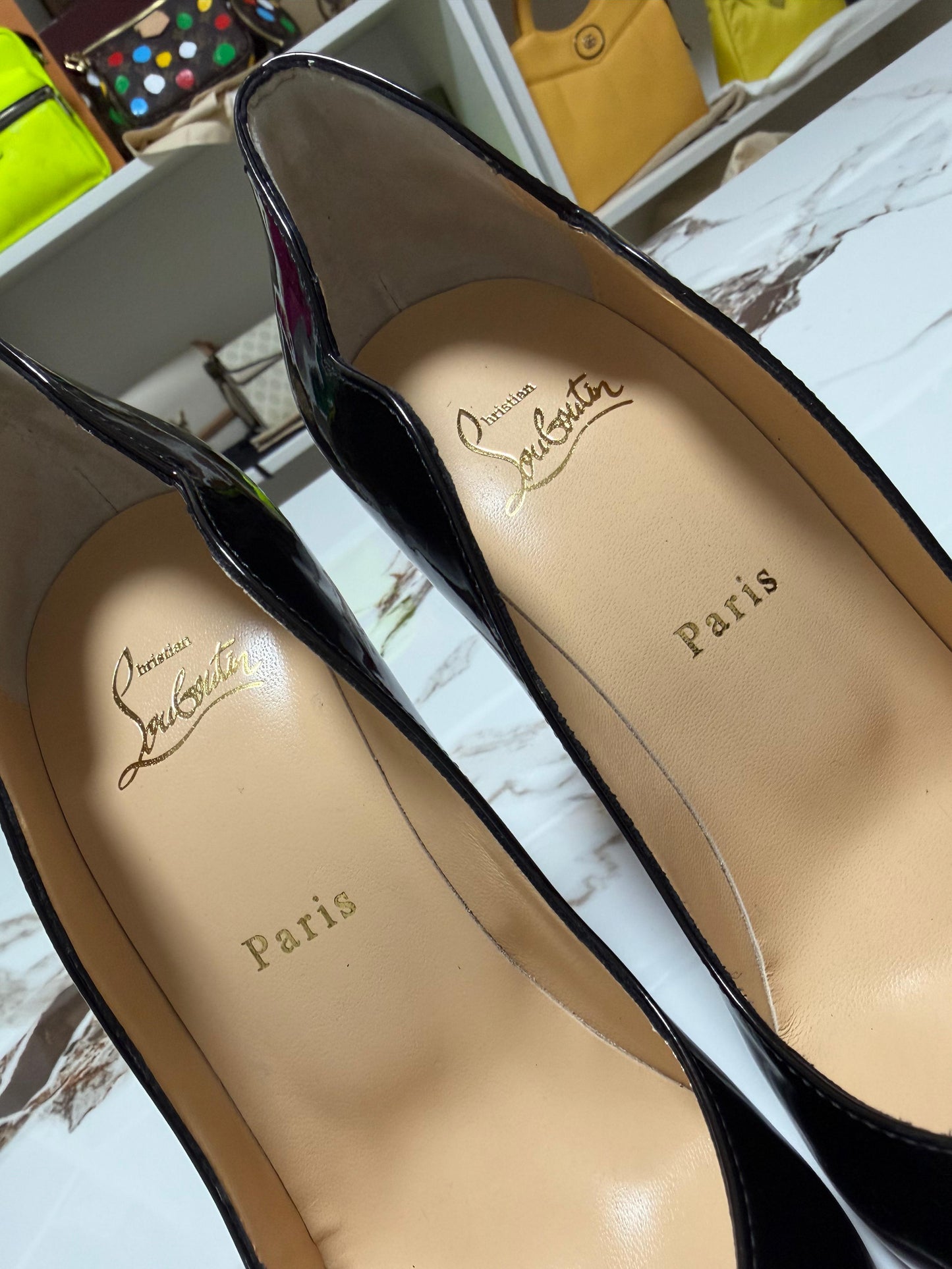 Christian Louboutin hot chick scarpe donna con tacco in patent nero tacco 100