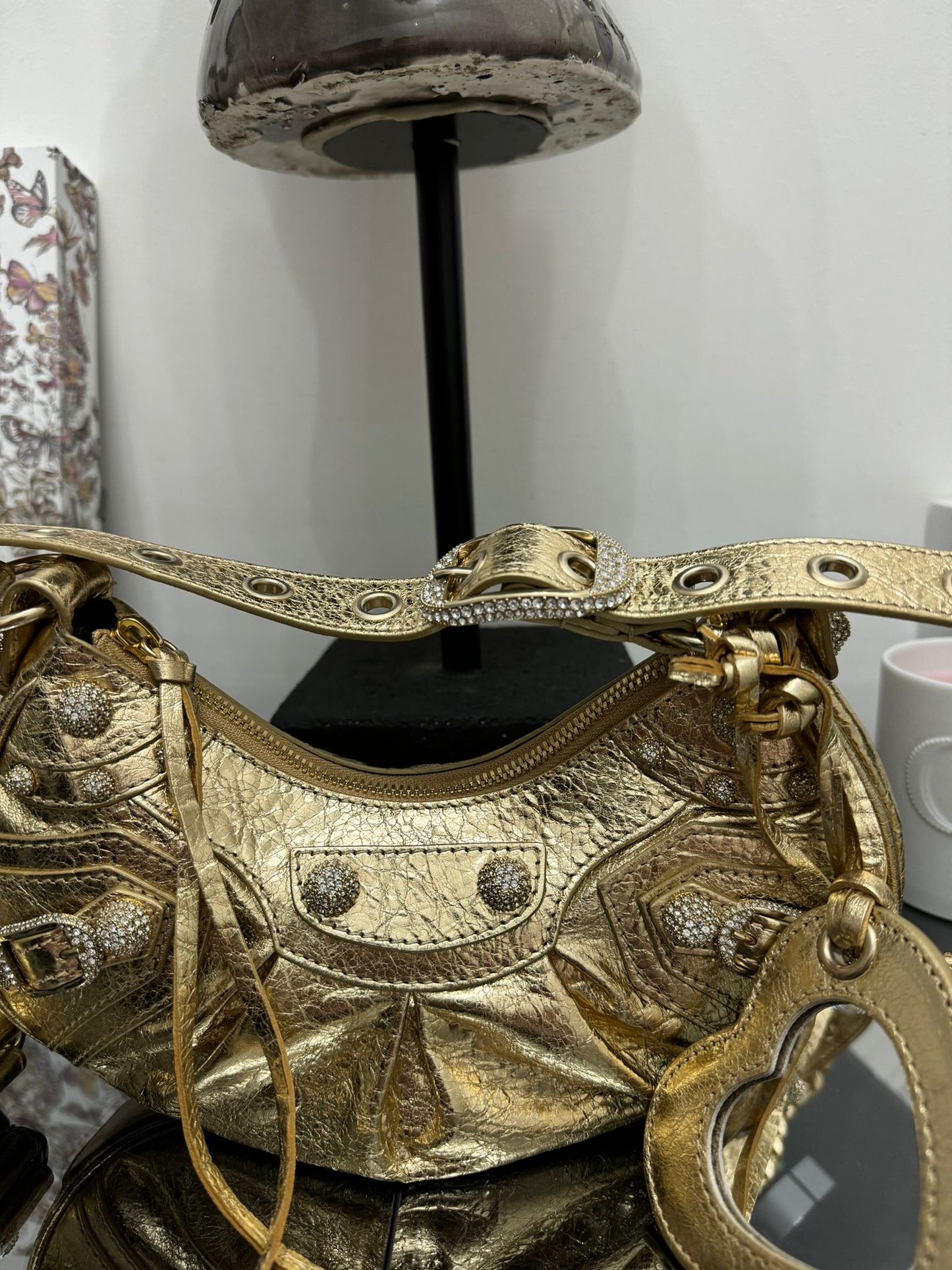 Le Cagole XS shoulder bag in gold nappa