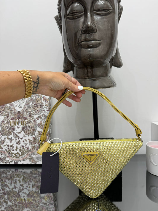 Triangle bag with crystals in hananas color (light yellow)